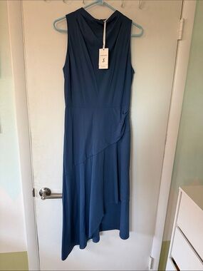 Sleeveless Blue Asymmetrical Midi Dress jasambac